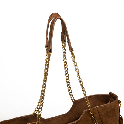 Bolso Mujer De Moda Con Cadenas Tipo Ante 39x26x14cm | Tote Elegante Con Bandolera Para Diario