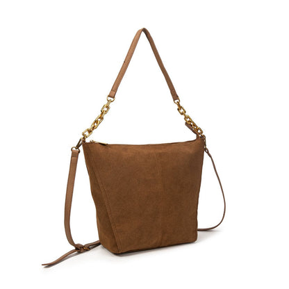 Bolso Mujer De Moda Tipo Ante Con Cadena Dorada Y Bandolera 32x28x12cm | Bolso De Hombro Elegante Para Diario