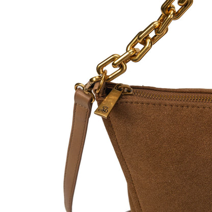 Bolso Mujer De Moda Tipo Ante Con Cadena Dorada Y Bandolera 32x28x12cm | Bolso De Hombro Elegante Para Diario