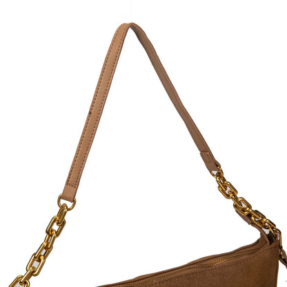 Bolso Mujer De Moda Tipo Ante Con Cadena Dorada Y Bandolera 32x28x12cm | Bolso De Hombro Elegante Para Diario