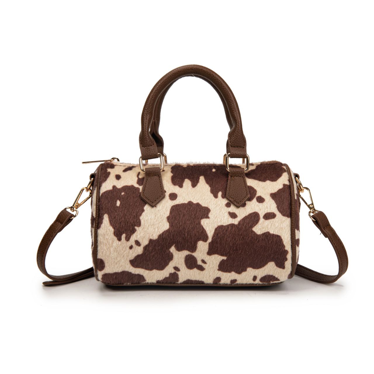 Bolso Mujer De Moda Estampado Vaca 23x14x11cm | Bolso Pequeño Tipo Bowling Con Correa Cruzada, Cartera De Eco Cuero