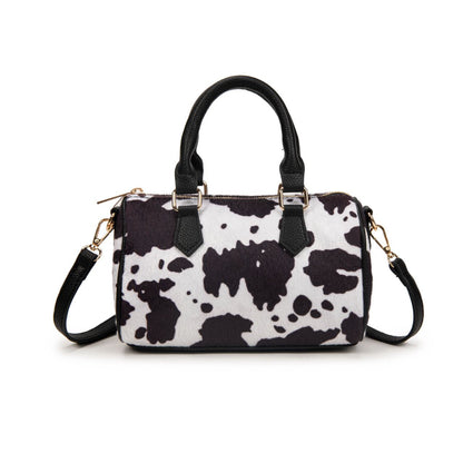 Bolso Mujer De Moda Estampado Vaca 23x14x11cm | Bolso Pequeño Tipo Bowling Con Correa Cruzada, Cartera De Eco Cuero