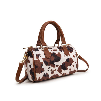 Bolso Mujer De Moda Estampado Vaca 23x14x11cm | Bolso Pequeño Tipo Bowling Con Correa Cruzada, Cartera De Eco Cuero