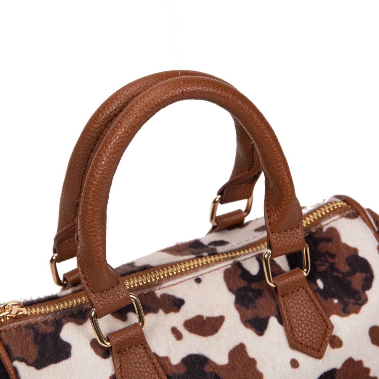 Bolso Mujer De Moda Estampado Vaca 23x14x11cm | Bolso Pequeño Tipo Bowling Con Correa Cruzada, Cartera De Eco Cuero