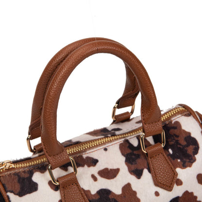 Bolso Mujer De Moda Estampado Vaca 23x14x11cm | Bolso Pequeño Tipo Bowling Con Correa Cruzada, Cartera De Eco Cuero