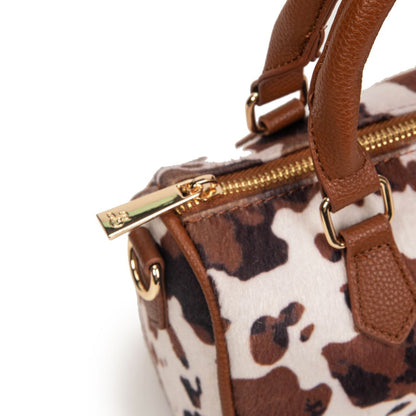 Bolso Mujer De Moda Estampado Vaca 23x14x11cm | Bolso Pequeño Tipo Bowling Con Correa Cruzada, Cartera De Eco Cuero