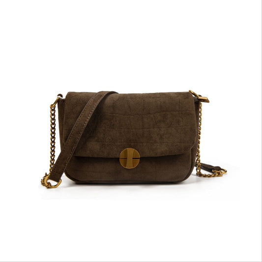 Bolso Mujer De Moda Tipo Satchel Con Cadena, Cartera Pequeña Efecto Gamuza Croco, Bolso Bandolera Elegante 20x13x8cm