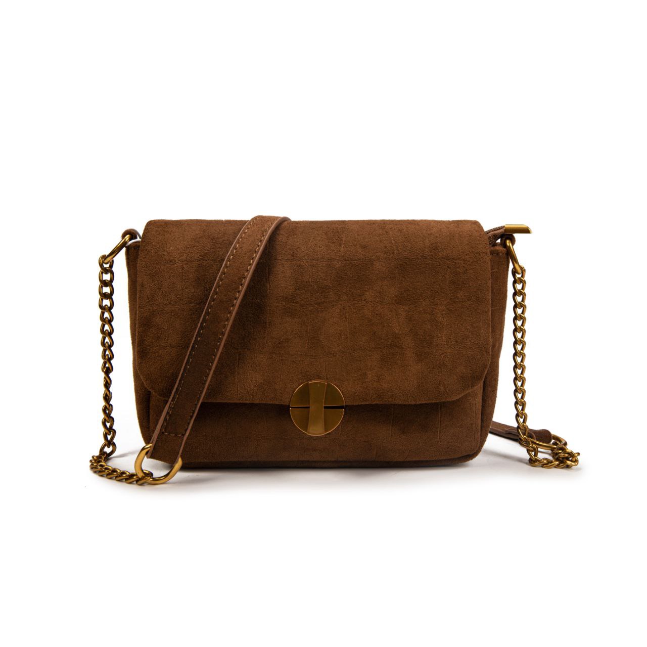 Bolso Mujer De Moda Tipo Satchel Con Cadena, Cartera Pequeña Efecto Gamuza Croco, Bolso Bandolera Elegante 20x13x8cm