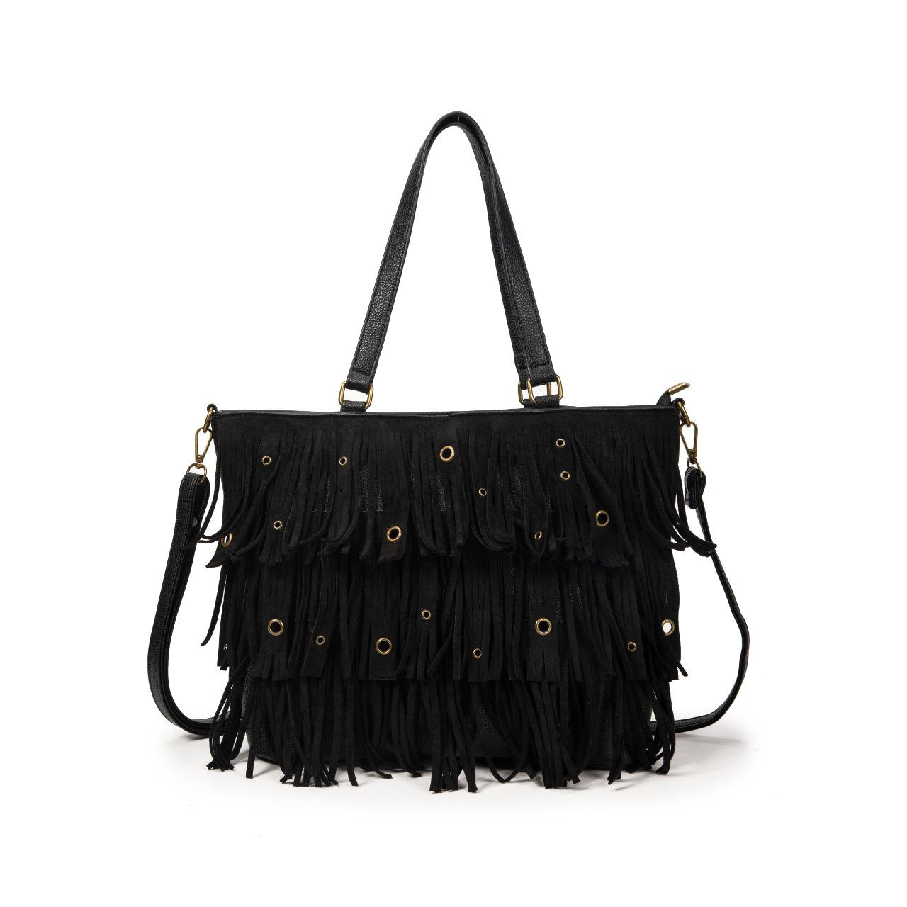 Bolso Mujer De Moda Con Flecos Boho, Bolso Grande Shopper Con Correa Bandolera, Bolso Casual Chic 36x27x12cm