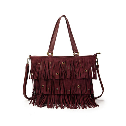 Bolso Mujer De Moda Con Flecos Boho, Bolso Grande Shopper Con Correa Bandolera, Bolso Casual Chic 36x27x12cm