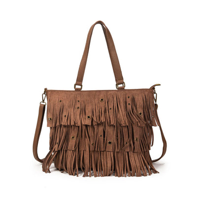 Bolso Mujer De Moda Con Flecos Boho, Bolso Grande Shopper Con Correa Bandolera, Bolso Casual Chic 36x27x12cm