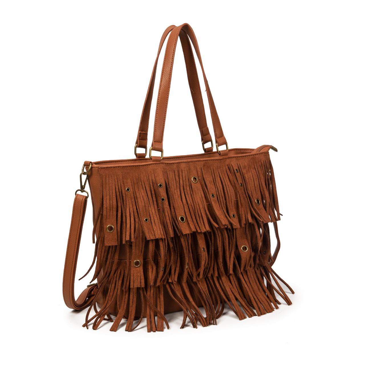 Bolso Mujer De Moda Con Flecos Boho, Bolso Grande Shopper Con Correa Bandolera, Bolso Casual Chic 36x27x12cm