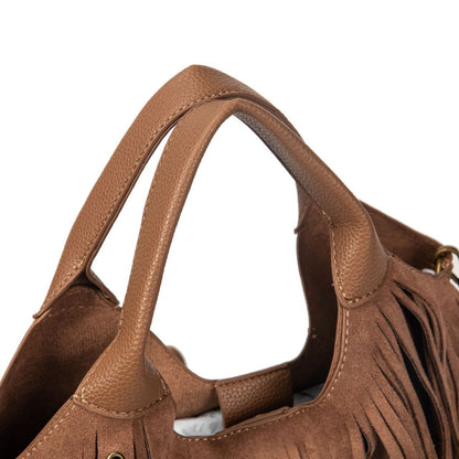Bolso Mujer Boho Con Flecos Y Correa Ancha, Bolso De Moda Tipo Hobo Con Neceser, Bandolera 29x24x10cm