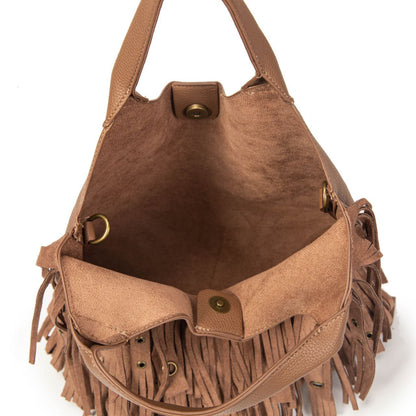 Bolso Mujer Boho Con Flecos Y Correa Ancha, Bolso De Moda Tipo Hobo Con Neceser, Bandolera 29x24x10cm