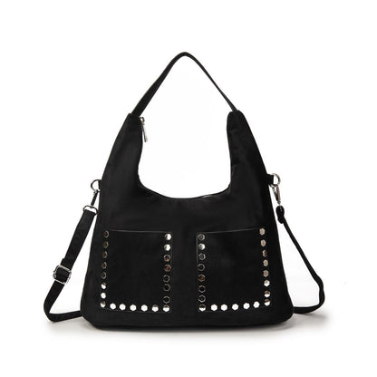 Bolso Mujer De Moda Tipo Hobo Con Tachuelas, Estilo Boho Chic, Asas Y Correa Bandolera, Suave Efecto Ante Mediano