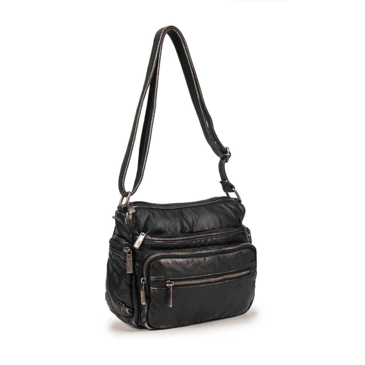 Bolso Mujer De Moda Vintage En Eco Cuero Negro Cruzado Con Múltiples Bolsillos Para Viaje Y Día A Día