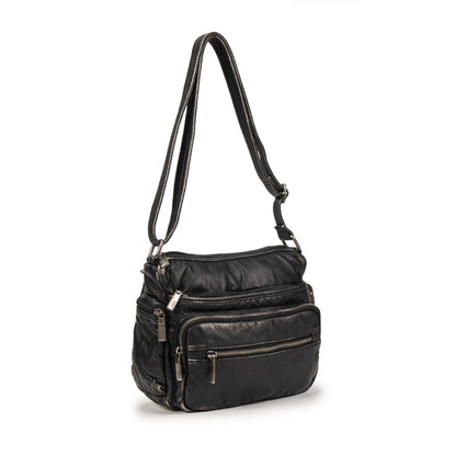 Bolso Mujer De Moda Vintage En Eco Cuero Negro Cruzado Con Múltiples Bolsillos Para Viaje Y Día A Día