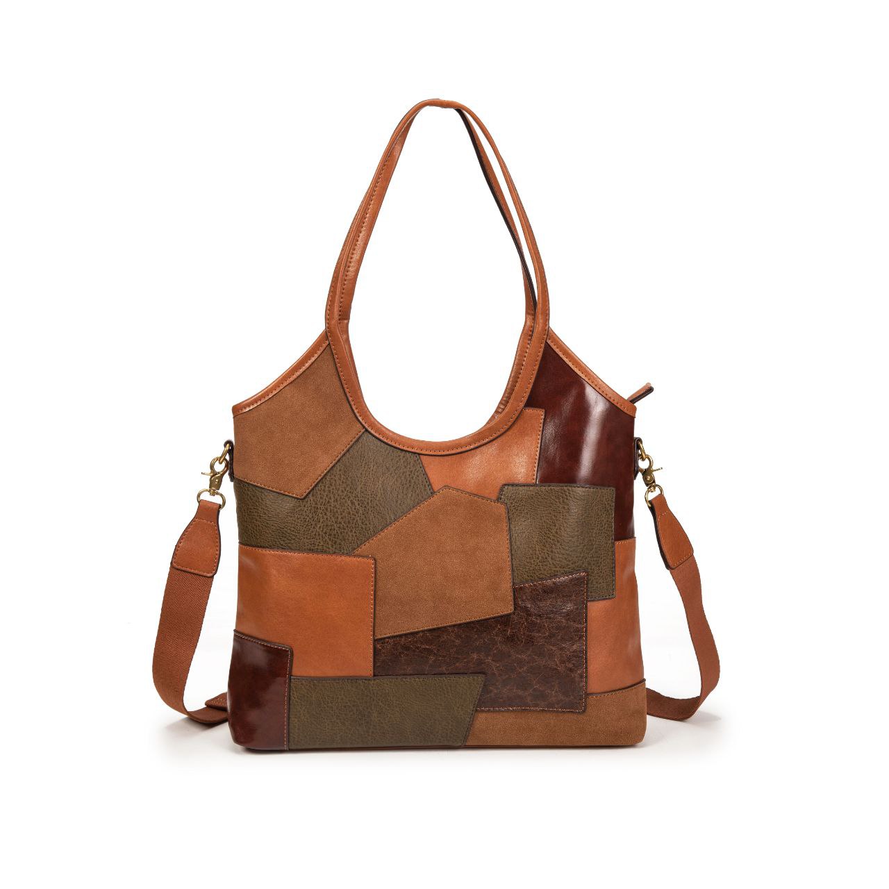 Bolso Mujer Grande De Moda Patchwork Vintage En Eco Cuero Con Asa Y Bandolera Elegante Para Trabajo Y Día A Día