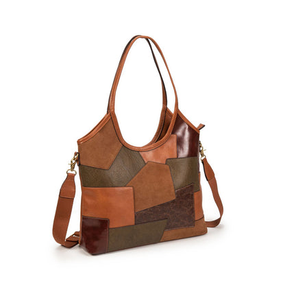 Bolso Mujer Grande De Moda Patchwork Vintage En Eco Cuero Con Asa Y Bandolera Elegante Para Trabajo Y Día A Día