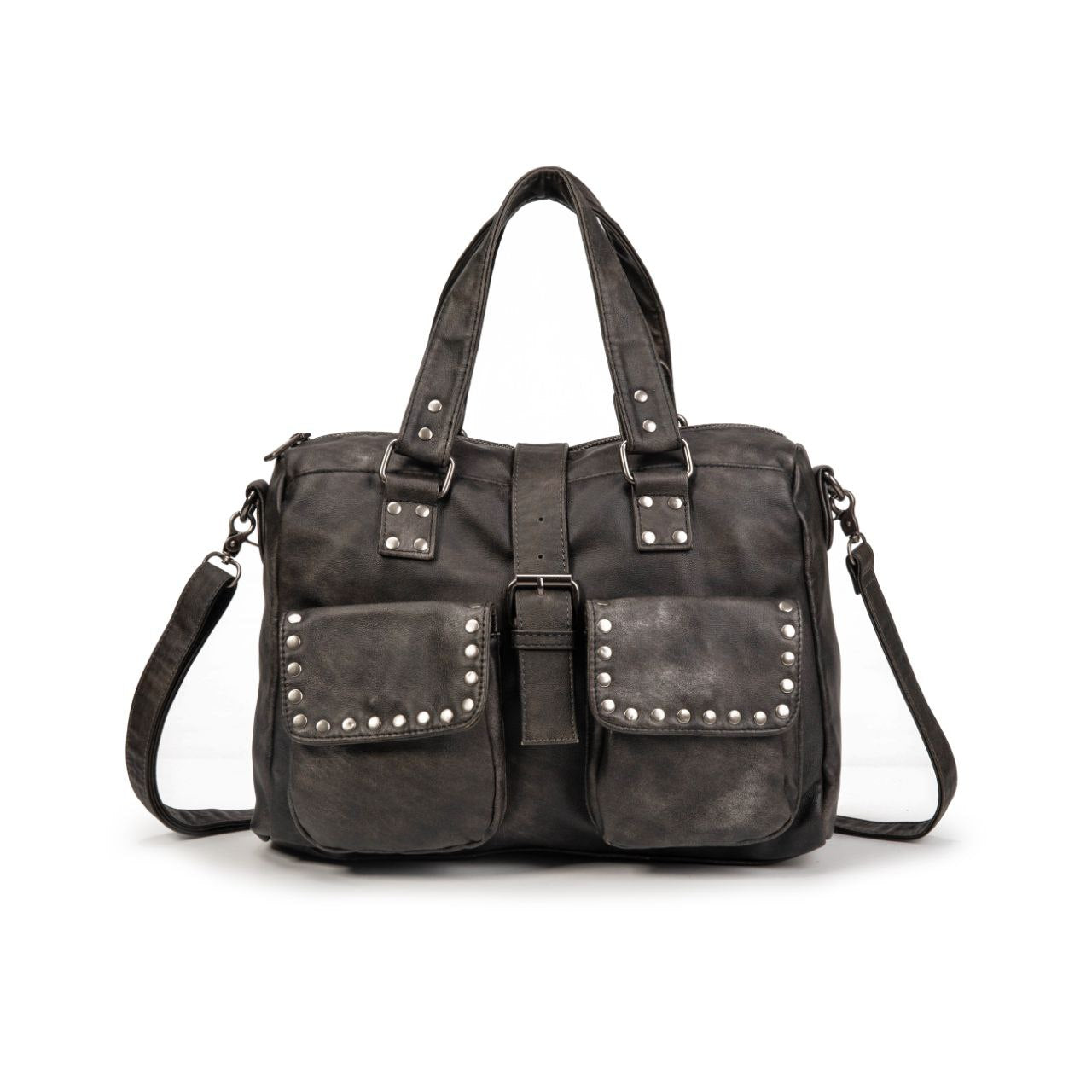 Bolso De Mano Grande Con Tachuelas Para Mujer En Eco Cuero Vintage – Estilo Urbano Y Elegante
