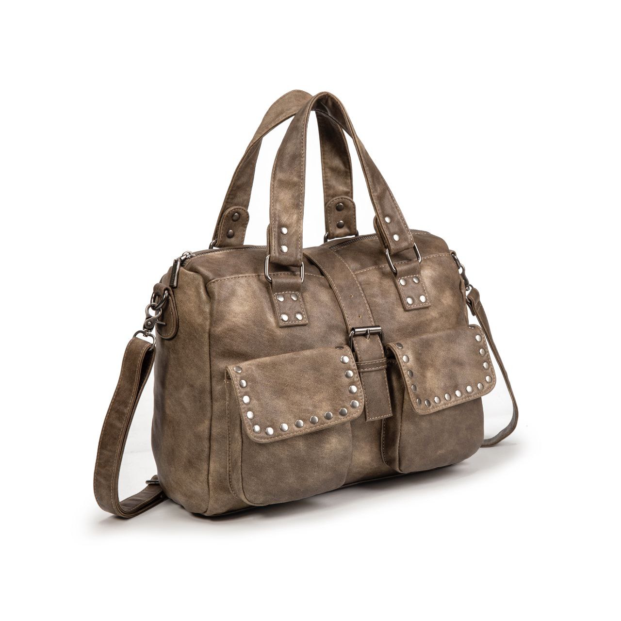 Bolso De Mano Grande Con Tachuelas Para Mujer En Eco Cuero Vintage – Estilo Urbano Y Elegante