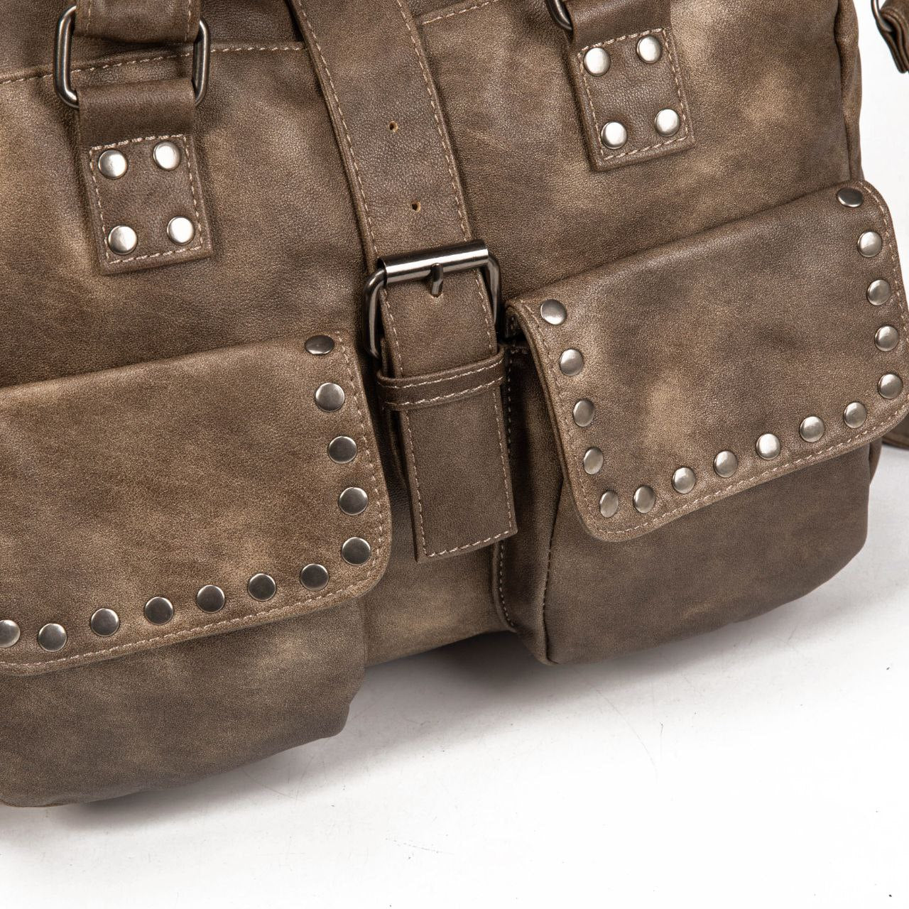 Bolso De Mano Grande Con Tachuelas Para Mujer En Eco Cuero Vintage – Estilo Urbano Y Elegante