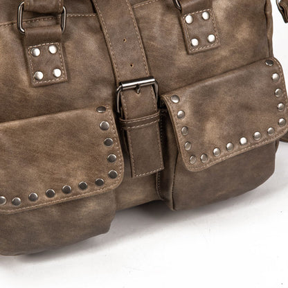 Bolso De Mano Grande Con Tachuelas Para Mujer En Eco Cuero Vintage – Estilo Urbano Y Elegante