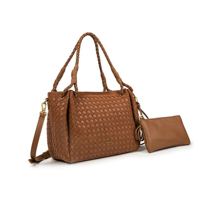 Bolso Mujer De Moda Tipo Tote – Grande Con Diseño Trenzado, Bandolera De Eco Cuero Con Neceser