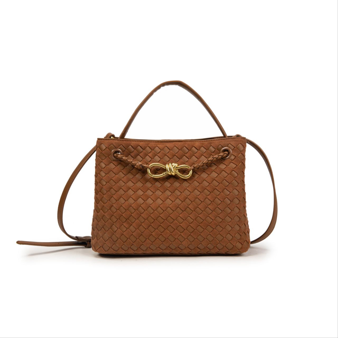 Bolso Mujer Elegante De Moda – Bandolera De Eco Cuero Trenzado Con Detalle Dorado Único