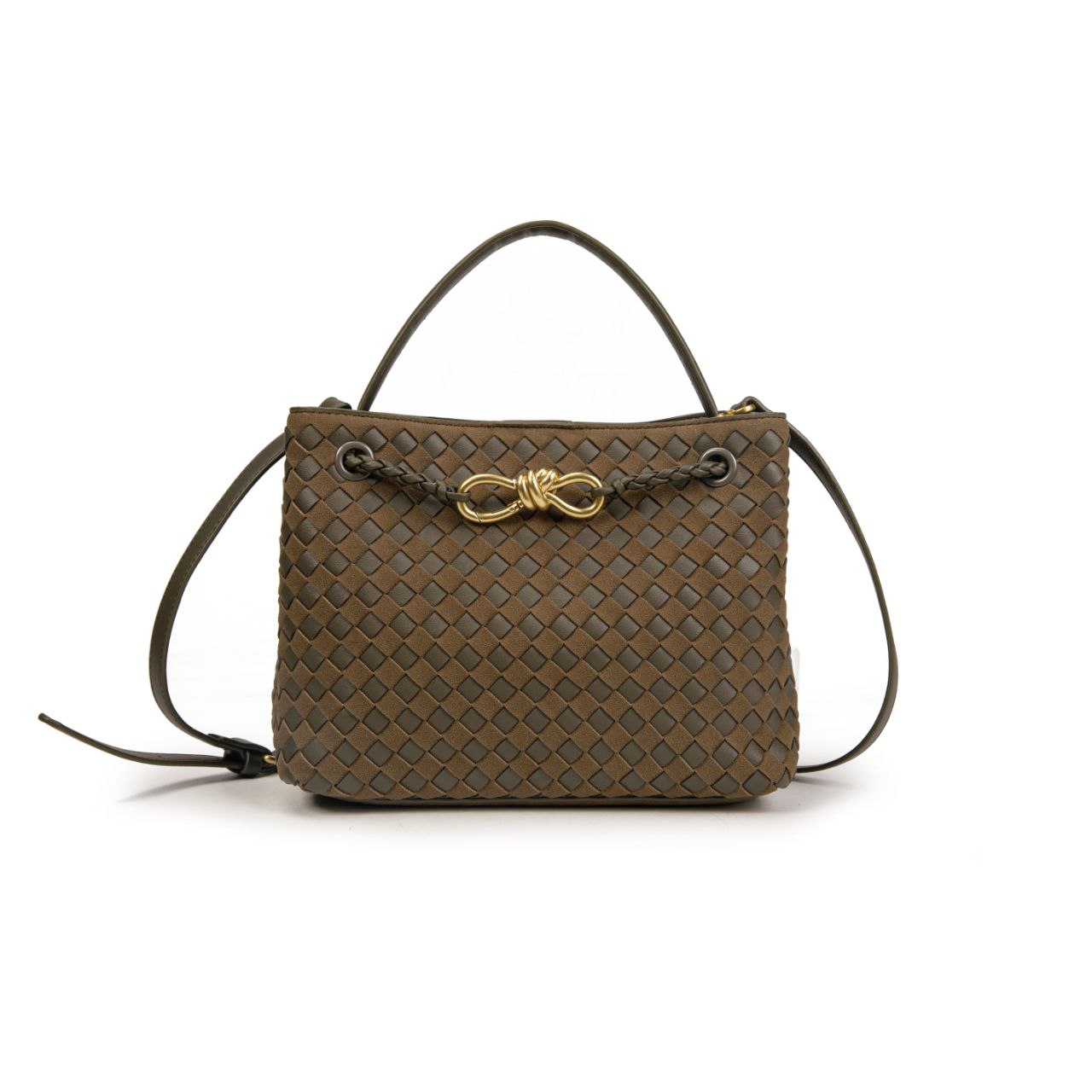 Bolso Mujer Elegante De Moda – Bandolera De Eco Cuero Trenzado Con Detalle Dorado Único