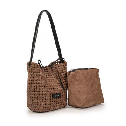 Bolso Mujer Tipo Bucket De Moda – Bolso Grande De Tejido Con Estilo Casual Chic Y Neceser Interior