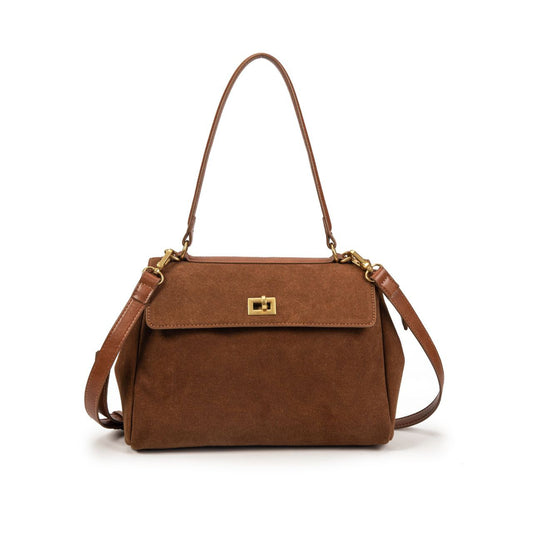 Bolso Mujer Elegante De Moda – Bolso De Mano Y Bandolera De Ante Sintético Con Cierre Dorado