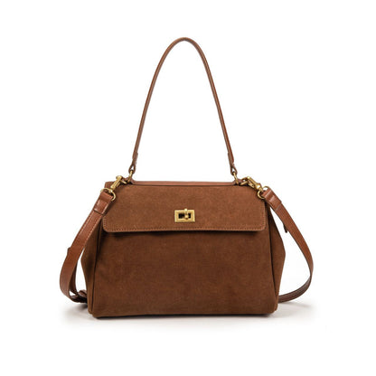 Bolso Mujer Elegante De Moda – Bolso De Mano Y Bandolera De Ante Sintético Con Cierre Dorado