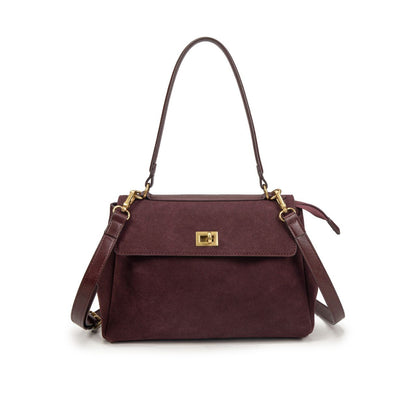 Bolso Mujer Elegante De Moda – Bolso De Mano Y Bandolera De Ante Sintético Con Cierre Dorado