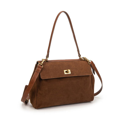 Bolso Mujer Elegante De Moda – Bolso De Mano Y Bandolera De Ante Sintético Con Cierre Dorado