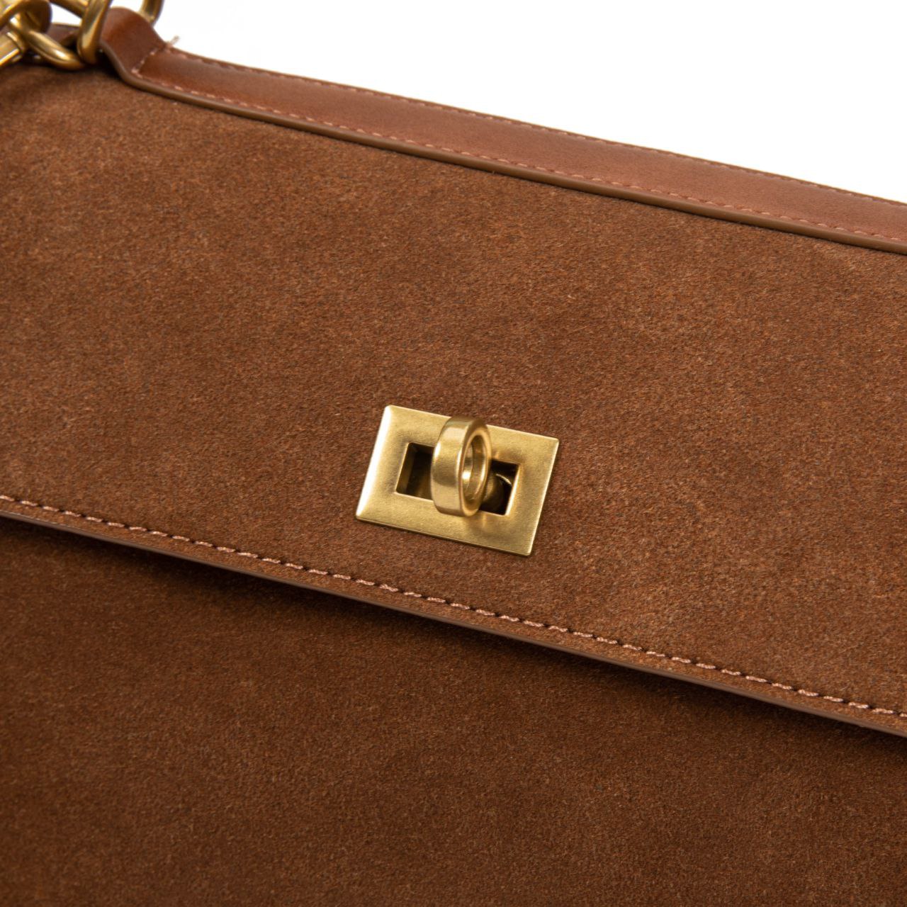 Bolso Mujer Elegante De Moda – Bolso De Mano Y Bandolera De Ante Sintético Con Cierre Dorado