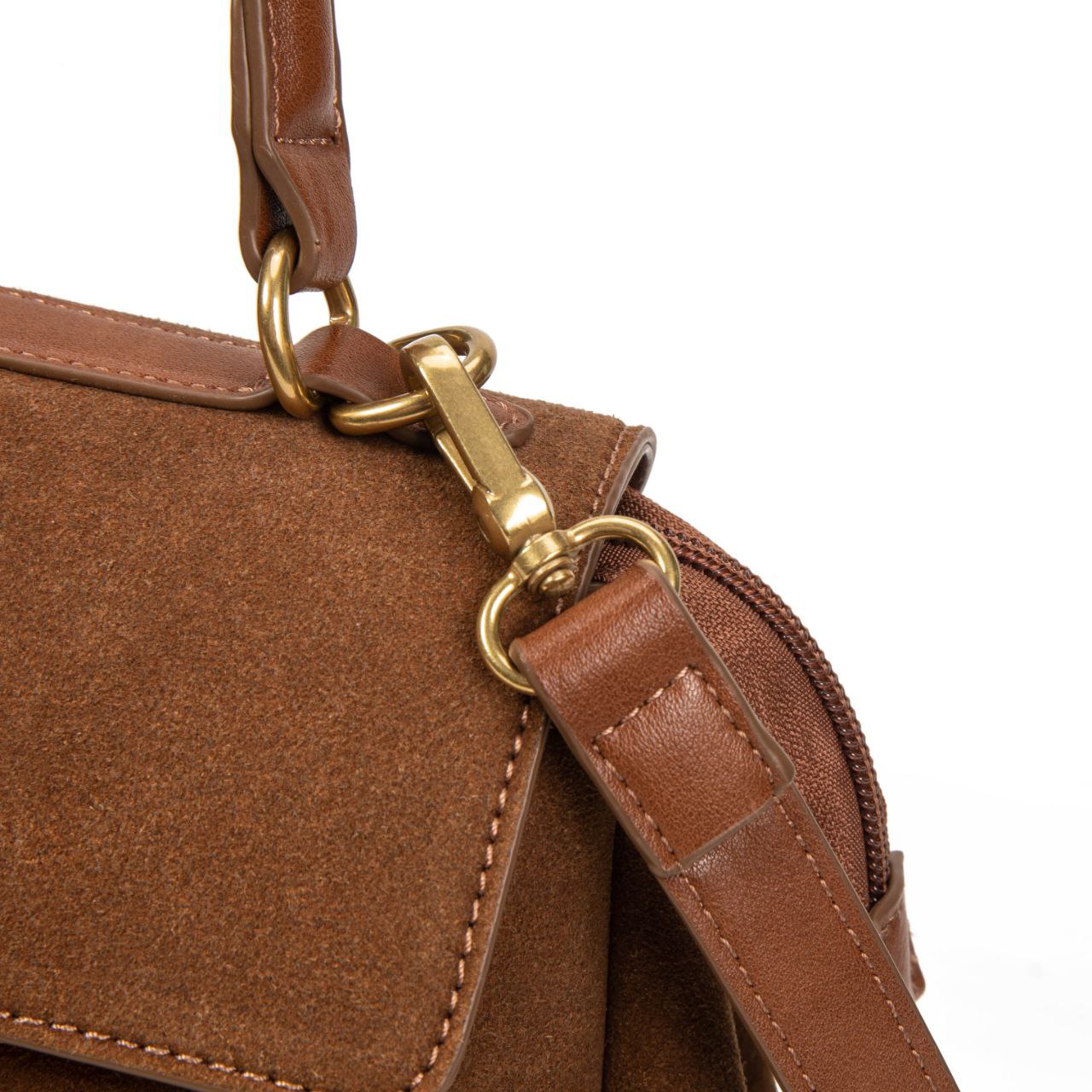Bolso Mujer Elegante De Moda – Bolso De Mano Y Bandolera De Ante Sintético Con Cierre Dorado
