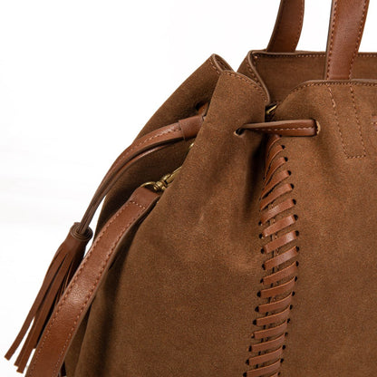 Bolso Tote Mujer Elegante De Moda – Bolso Grande De Ante Sintético Con Detalles De Flecos