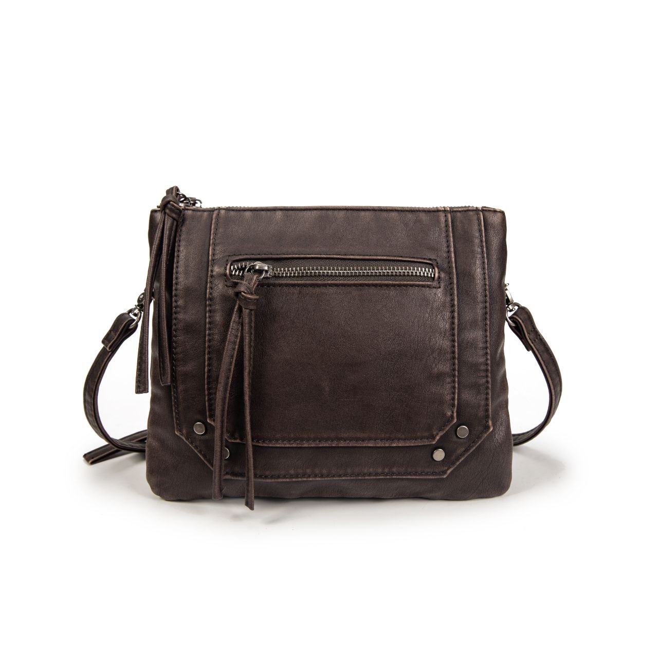 Bolso Bandolera Mujer De Eco Cuero – Bolso Pequeño Plano De Moda Con Cremallera Frontal 24×20×3 Cm Y Correa Ajustable