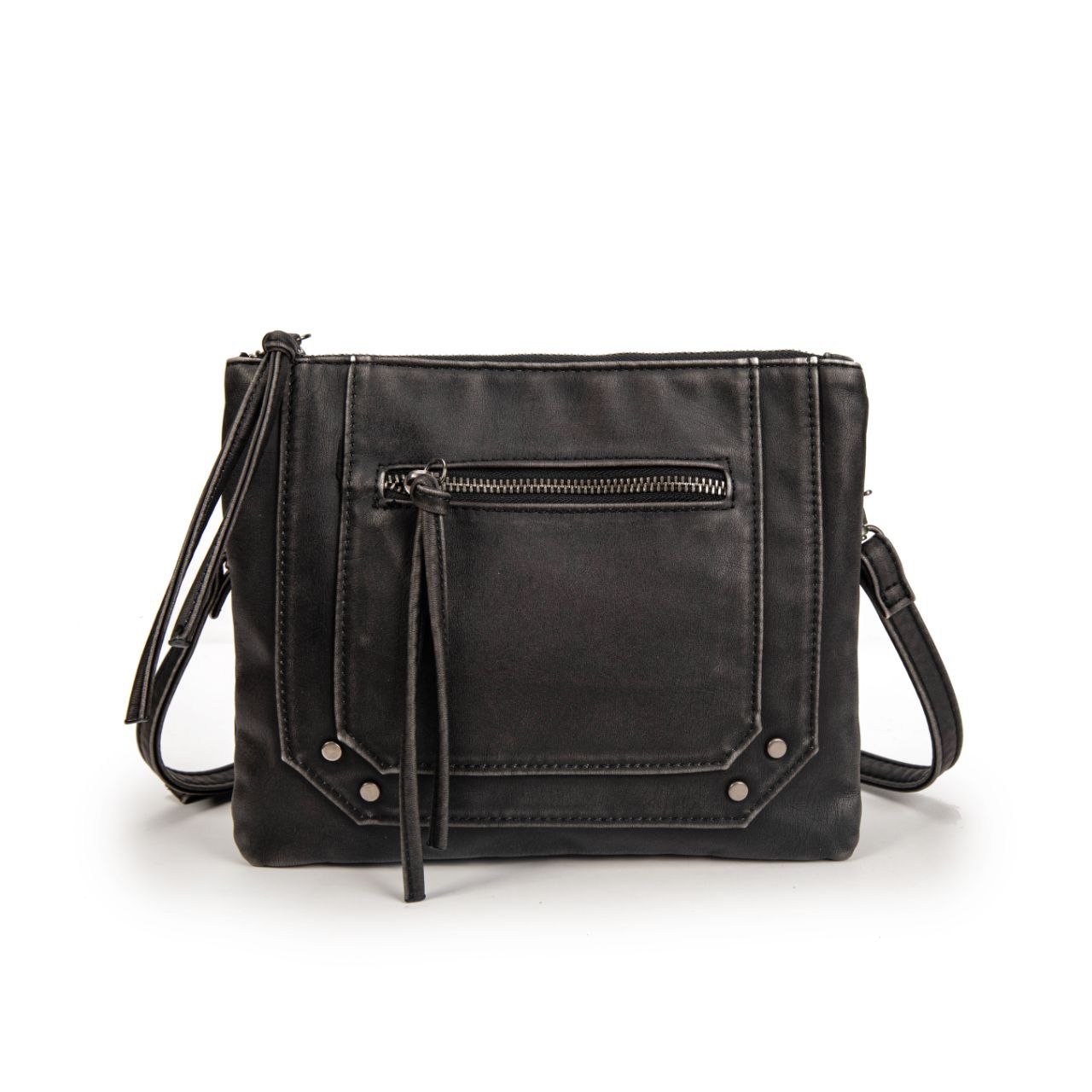 Bolso Bandolera Mujer De Eco Cuero – Bolso Pequeño Plano De Moda Con Cremallera Frontal 24×20×3 Cm Y Correa Ajustable