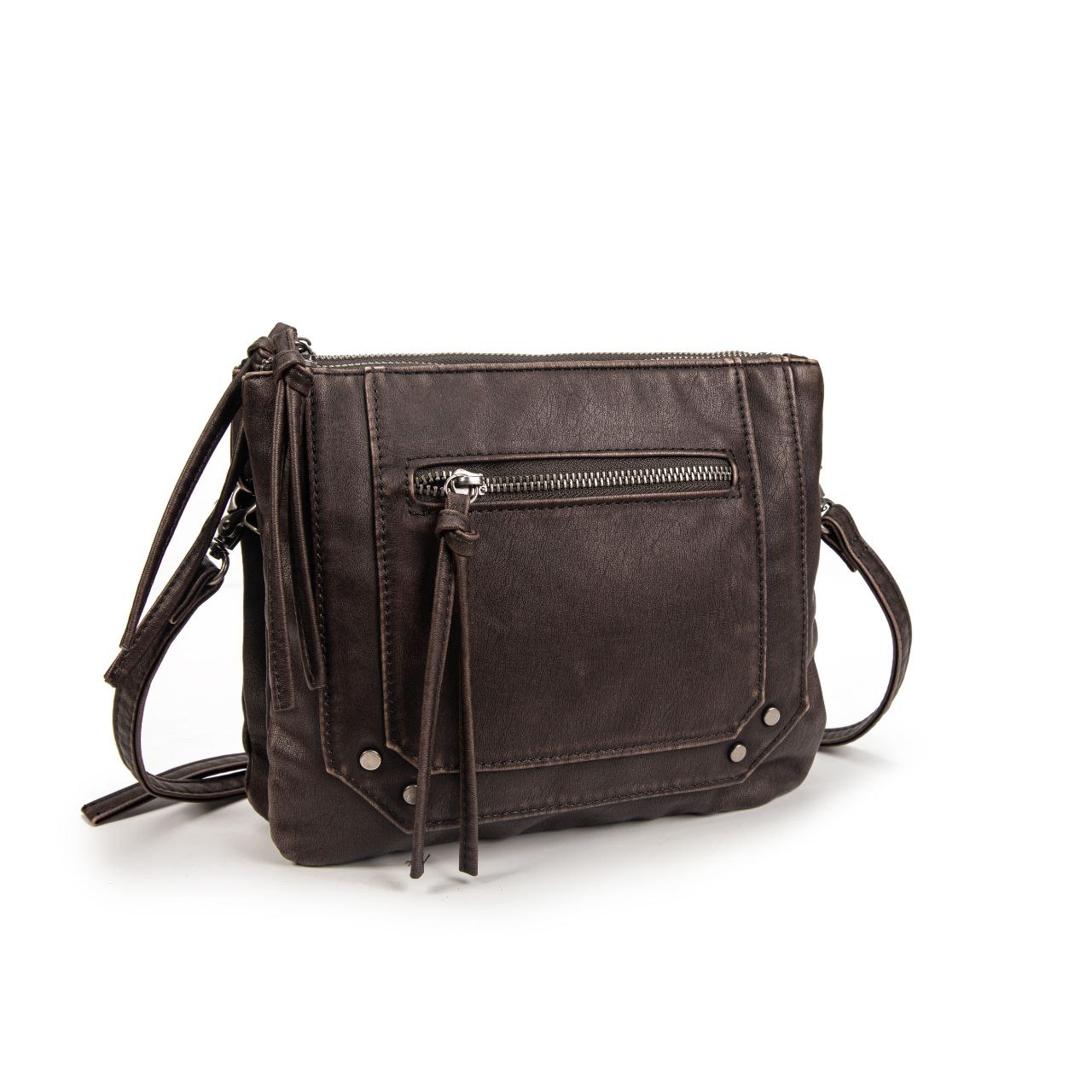 Bolso Bandolera Mujer De Eco Cuero – Bolso Pequeño Plano De Moda Con Cremallera Frontal 24×20×3 Cm Y Correa Ajustable