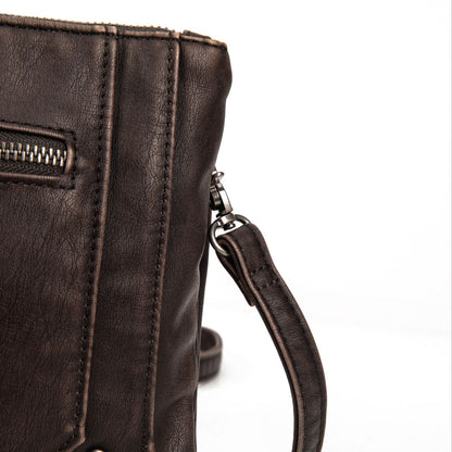 Bolso Bandolera Mujer De Eco Cuero – Bolso Pequeño Plano De Moda Con Cremallera Frontal 24×20×3 Cm Y Correa Ajustable