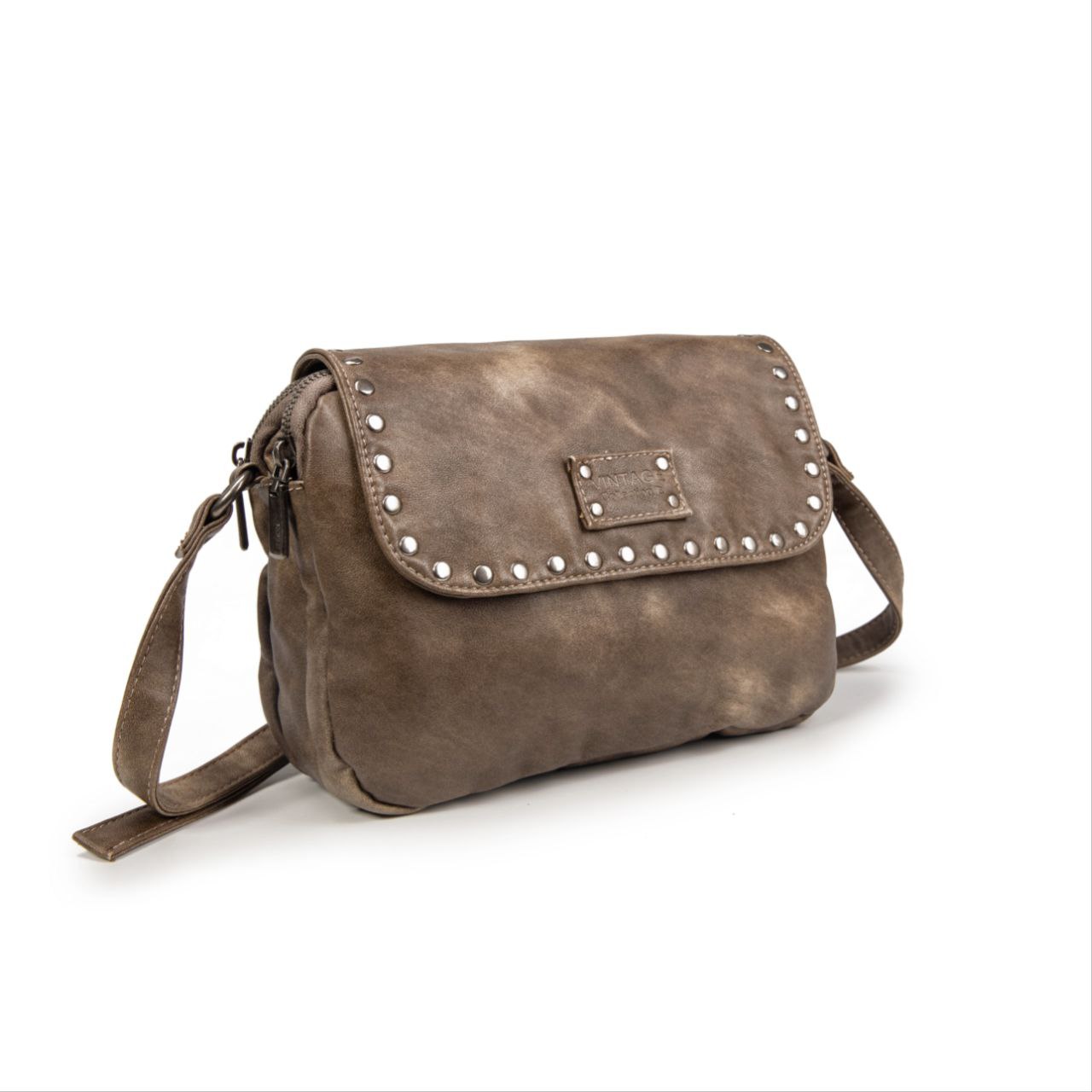 Bolso Bandolera Mujer De Eco Cuero Con Tachuelas – Bolso De Moda Elegante Con Solapa, Doble Cremallera 24×18×10 Cm