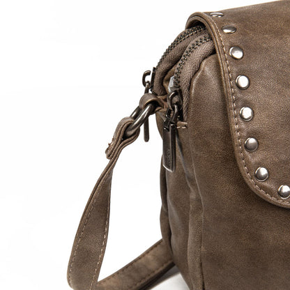 Bolso Bandolera Mujer De Eco Cuero Con Tachuelas – Bolso De Moda Elegante Con Solapa, Doble Cremallera 24×18×10 Cm