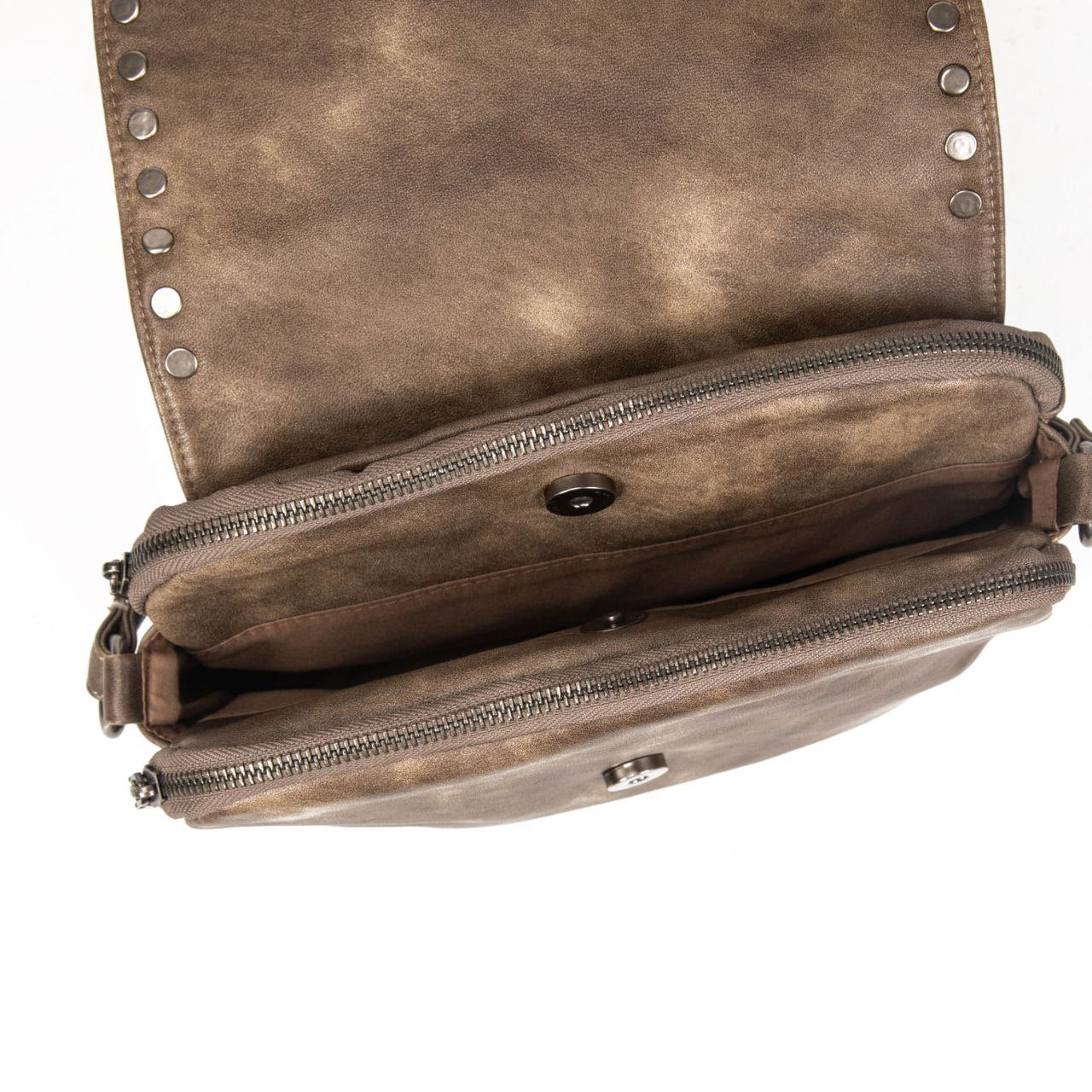 Bolso Bandolera Mujer De Eco Cuero Con Tachuelas – Bolso De Moda Elegante Con Solapa, Doble Cremallera 24×18×10 Cm