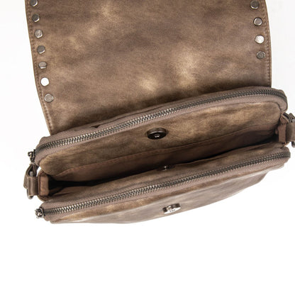 Bolso Bandolera Mujer De Eco Cuero Con Tachuelas – Bolso De Moda Elegante Con Solapa, Doble Cremallera 24×18×10 Cm