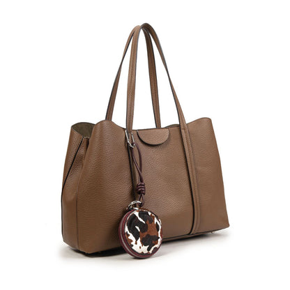 Bolso Mujer Grande De Moda Con Monedero Redondo Animal Print – Shopper Elegante De Eco-Cuero Marrón O Negro