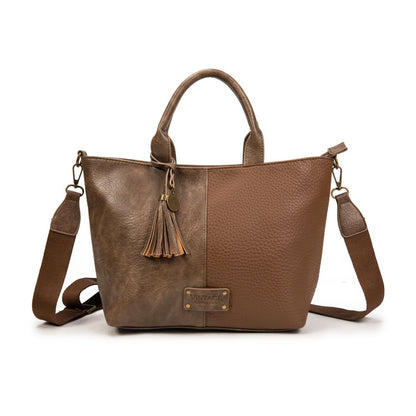 Bolso Mujer Vintage De Moda Con Borla – Bandolera Elegante De Eco-Cuero Grande En Negro, Marrón, Gris, Verde O Kaki