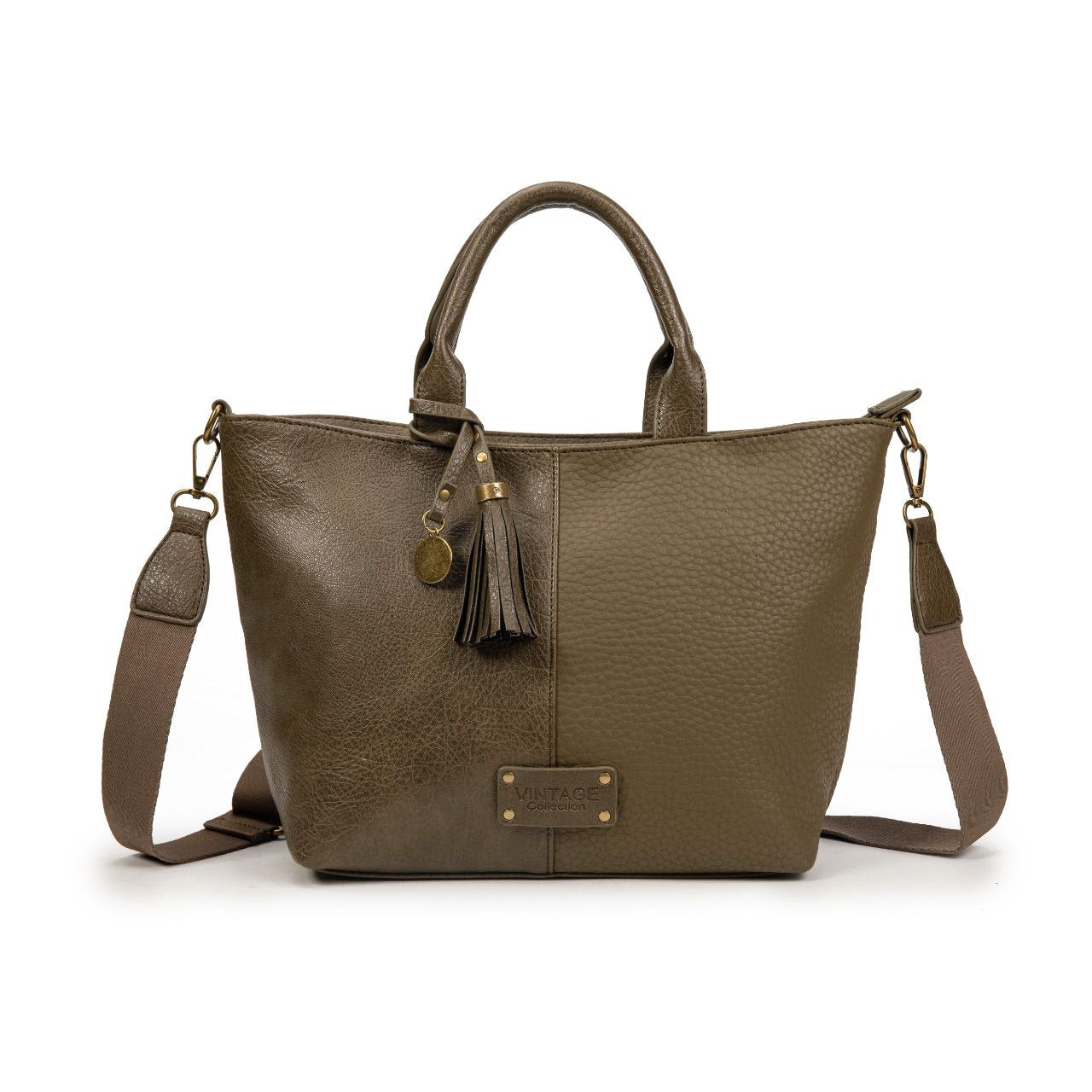 Bolso Mujer Vintage De Moda Con Borla – Bandolera Elegante De Eco-Cuero Grande En Negro, Marrón, Gris, Verde O Kaki