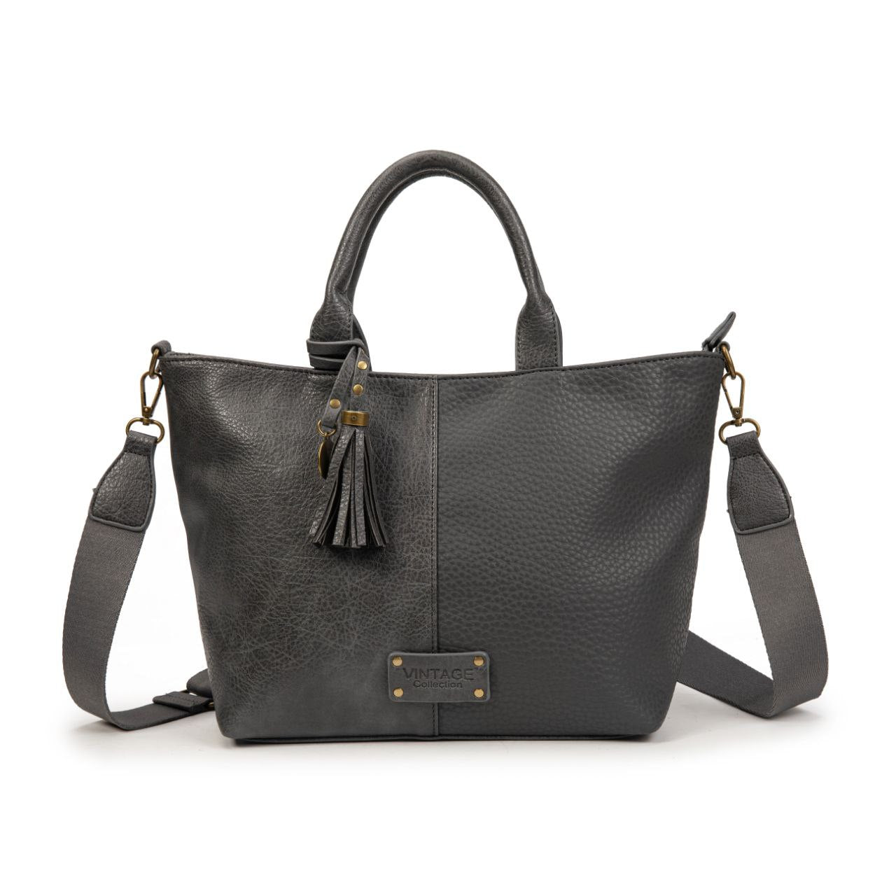 Bolso Mujer Vintage De Moda Con Borla – Bandolera Elegante De Eco-Cuero Grande En Negro, Marrón, Gris, Verde O Kaki